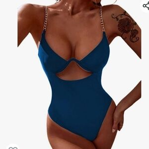 One Piece Chain Swimsuit‎ blue Size M